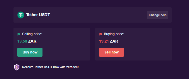 USDT - ZAR price in Remitano P2P
